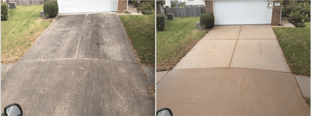 before and after driveway pressure washing